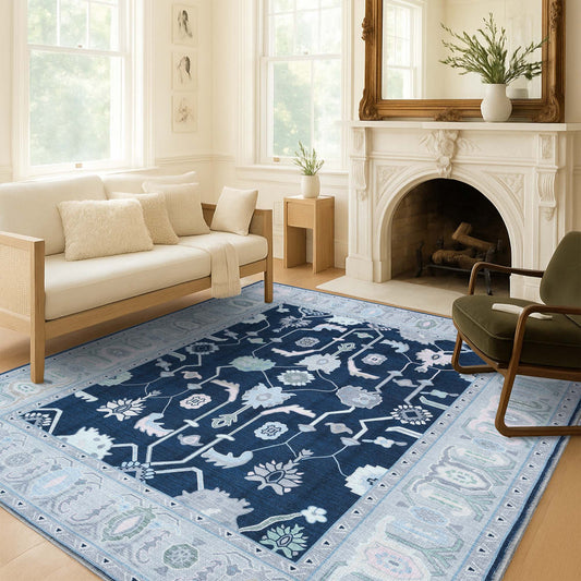 Nurul Navy Blue Modern Oushak Rug
