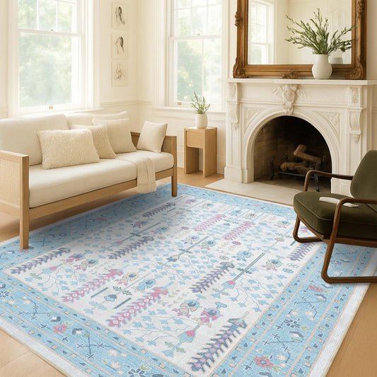 Annela Pastel Light Blue Modern Oushak Rug
