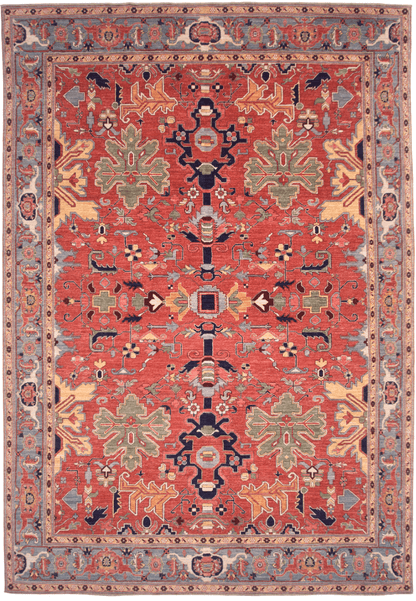 Afghan Heriz (9'07'x13'09") lt.red/lt.blue