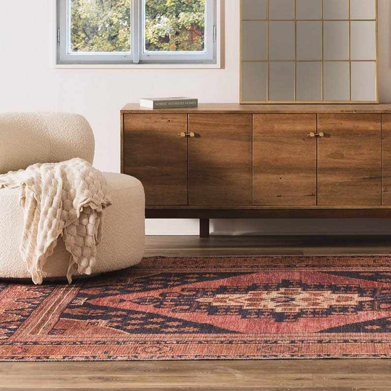 Malamote Vintage Flat Pile Washable Rug