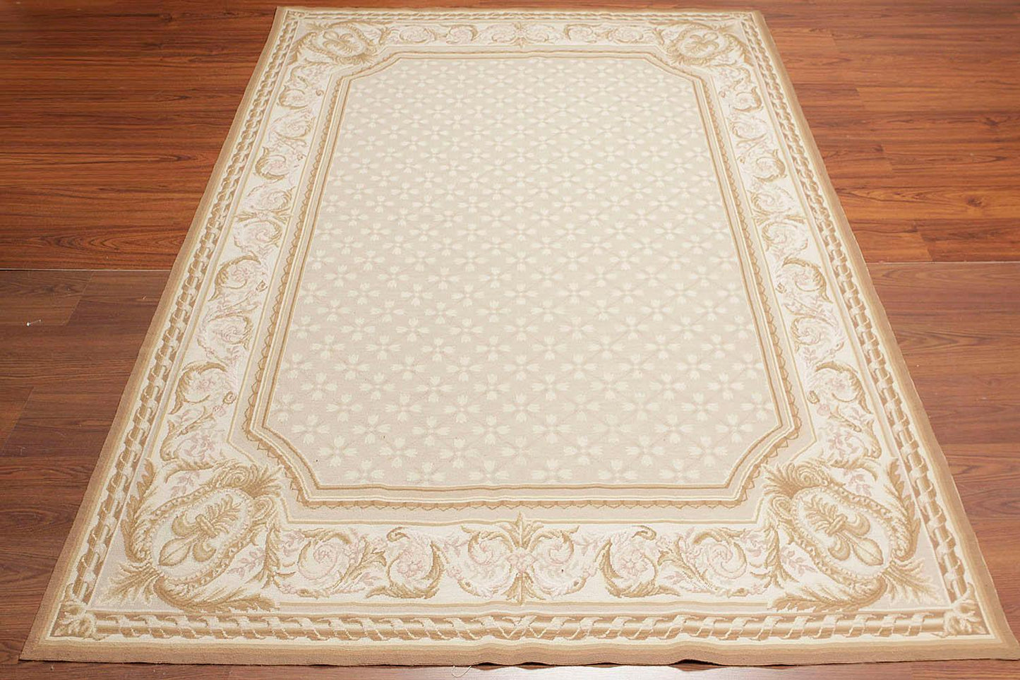 Hand Woven Aubusson 100% Wool Traditional Oriental Area Rug Beige 5'11" x 8'7"