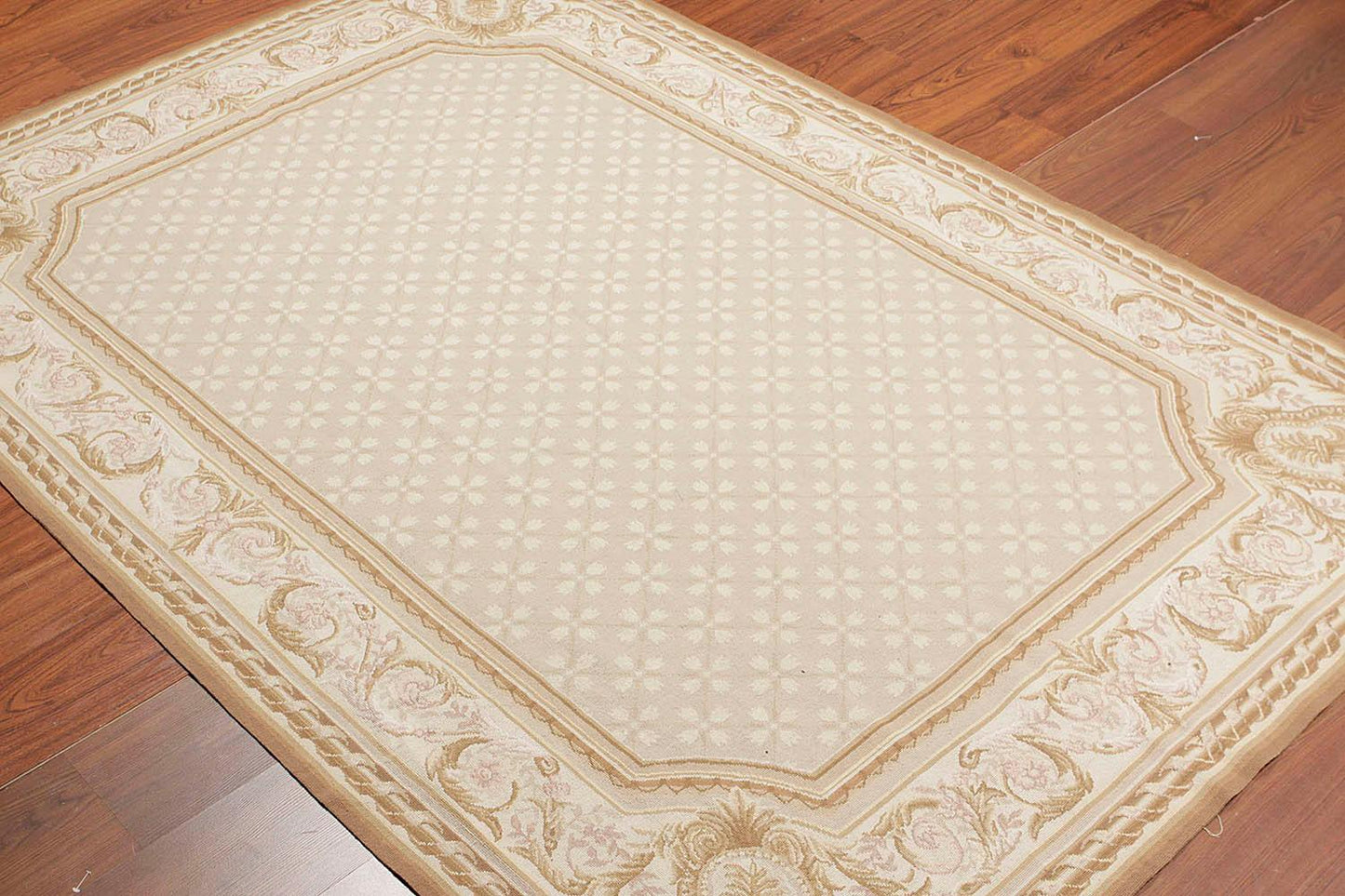 Hand Woven Aubusson 100% Wool Traditional Oriental Area Rug Beige 5'11" x 8'7"