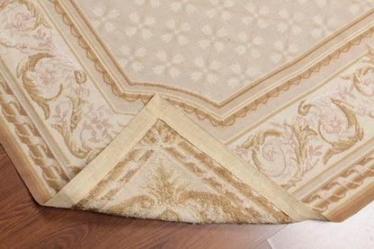 Hand Woven Aubusson 100% Wool Traditional Oriental Area Rug Beige 5'11" x 8'7"