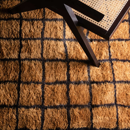 Bronze Grid - Luxury Shag Moroccan Runner Rug