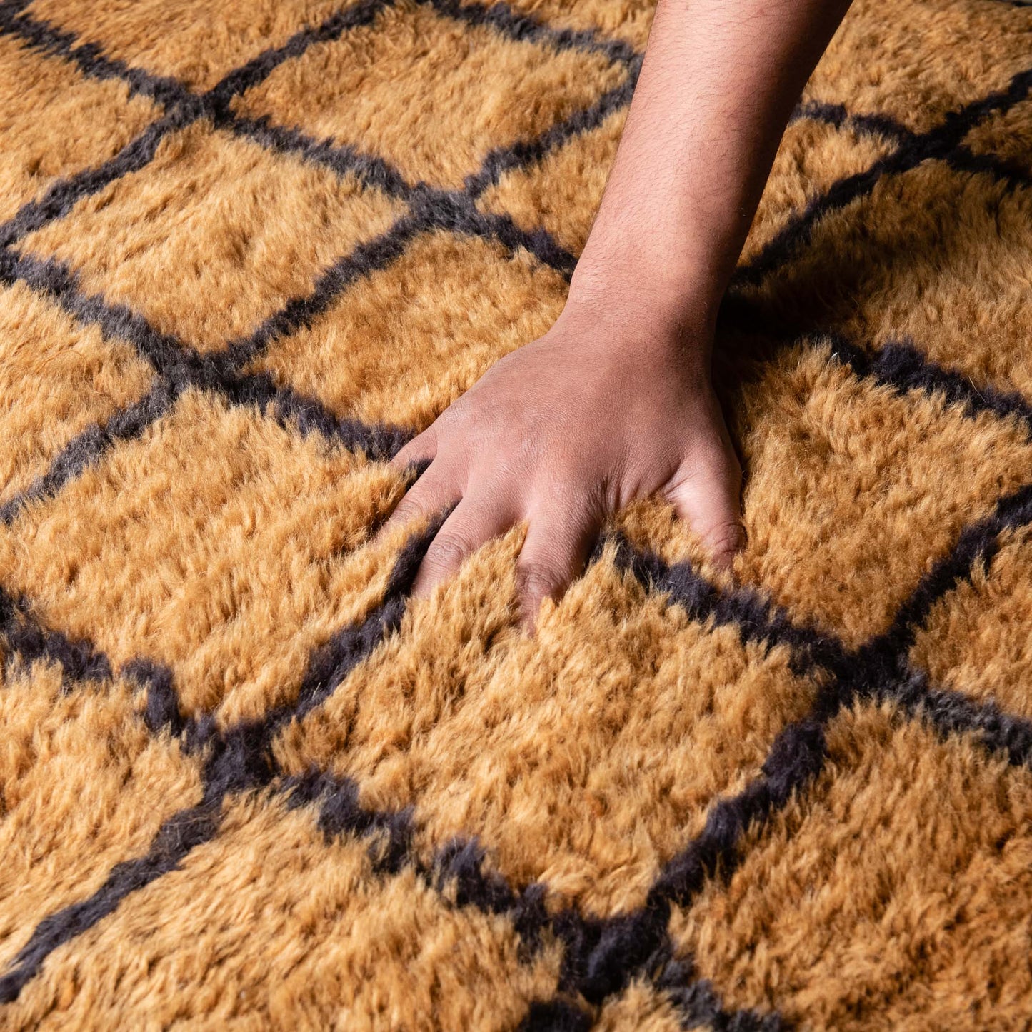 Bronze Grid - Luxury Shag Moroccan Runner Rug