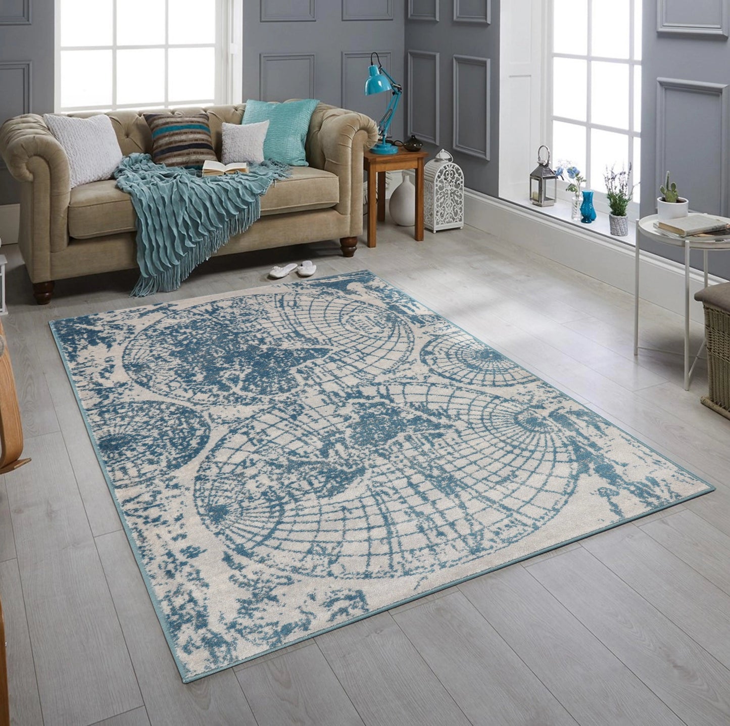 Multi Size Multi Color Machine Made Polypropylene Map Design Oriental Area Rug