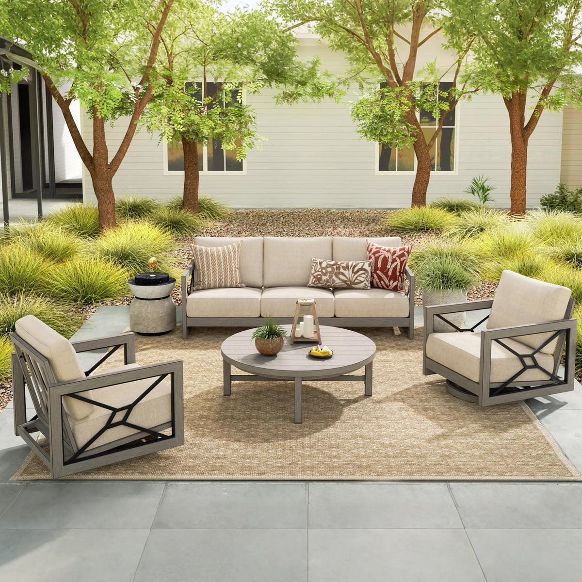 Marindo 5 Person Patio Seating Sets With 2 Swivel Chair