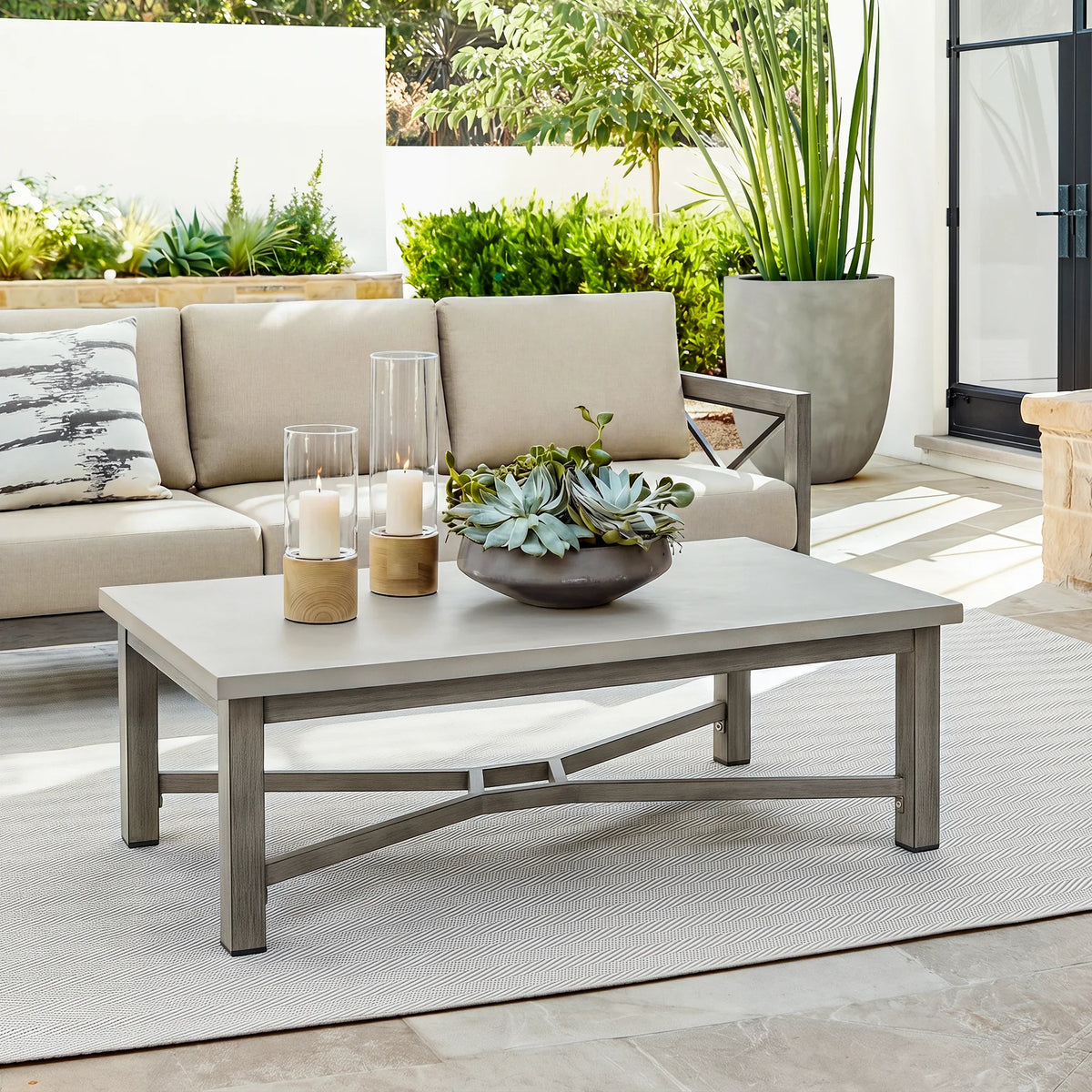 Marindo Modern Patio Swivel Furniture Set with Composite Concrete Coffee Table