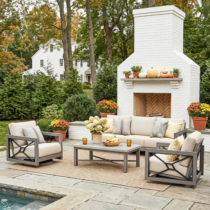 Marindo Modern Patio Swivel Furniture Set with Composite Concrete Coffee Table