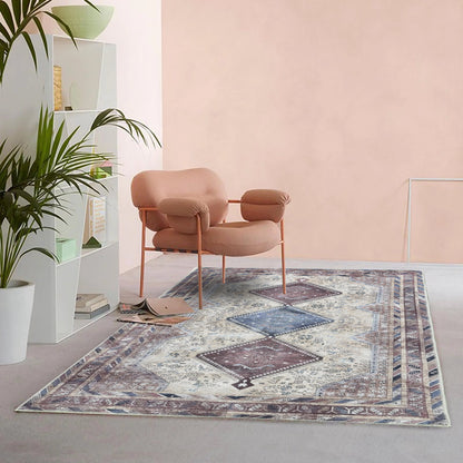 Azanna Terracotta Blue Beige Modern Turkish Rug