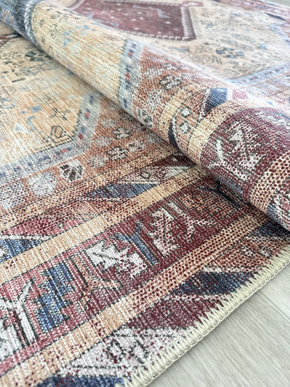 Azanna Terracotta Blue Beige Modern Turkish Rug