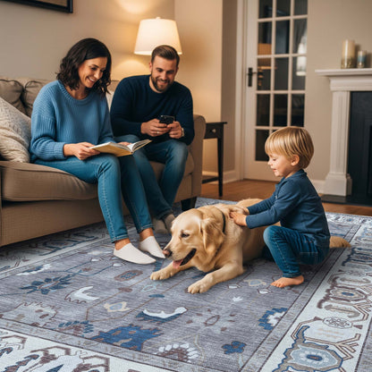 Naila Dark Gray Navy Blue Modern Oushak Rug