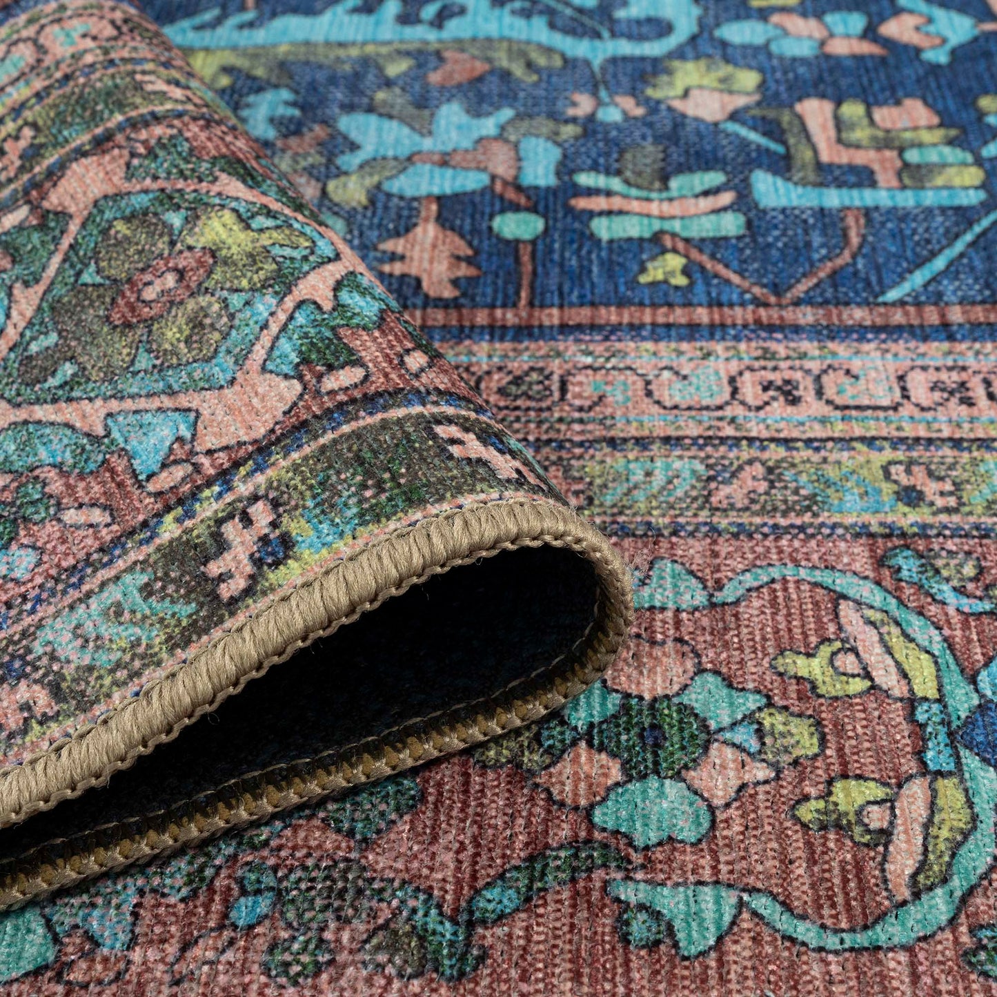 Navy Blue Boho Oushak Washable Rug