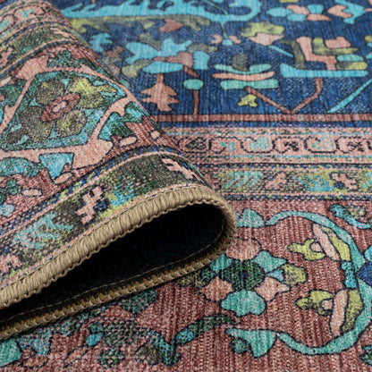 Navy Blue Boho Oushak Washable Rug