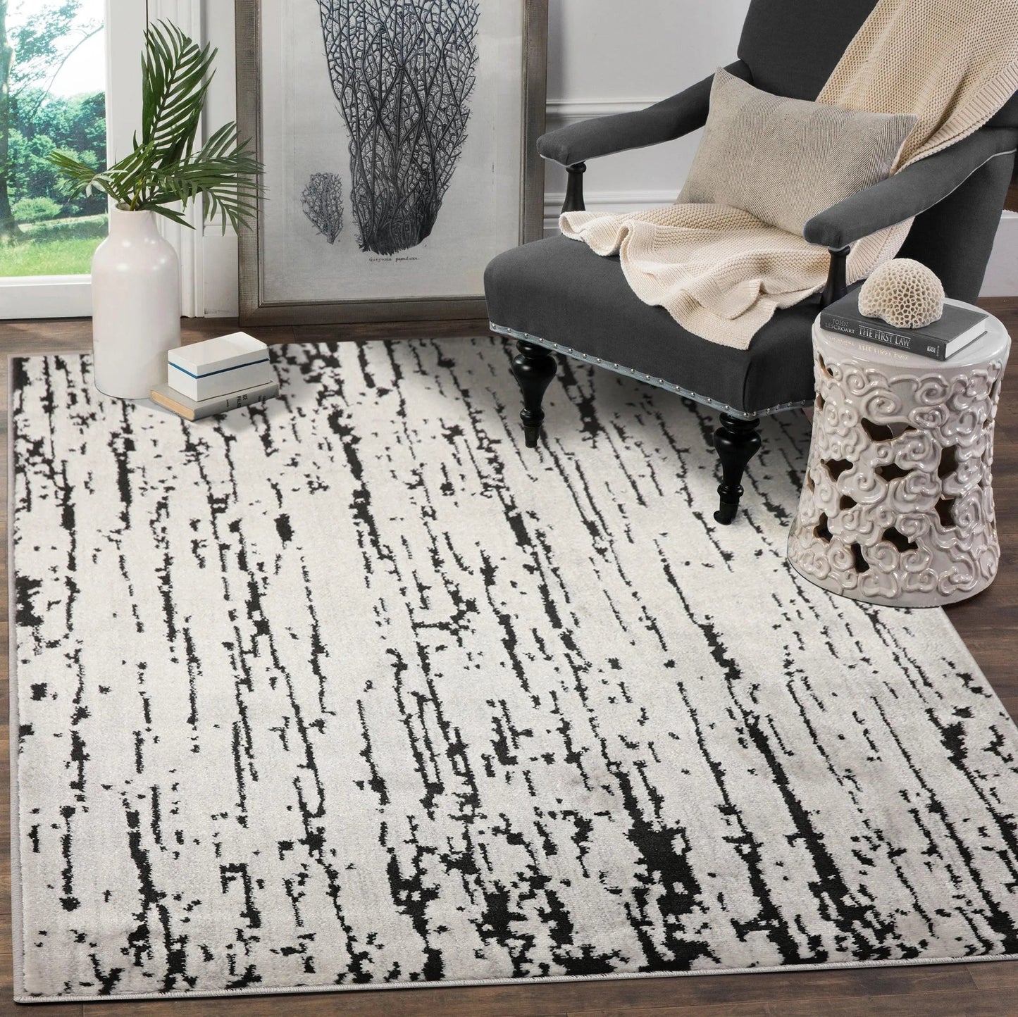 Multi Size Blue, Beige Machine Made Polypropylene Lisette Modern & Contemporary Oriental Area Rug