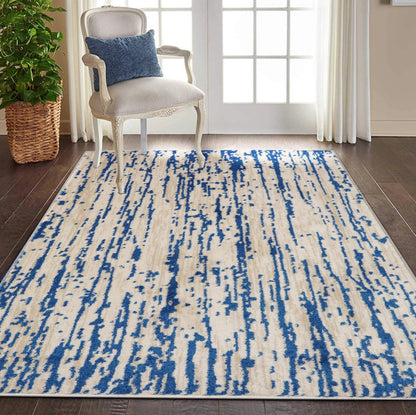 Multi Size Blue, Beige Machine Made Polypropylene Lisette Modern & Contemporary Oriental Area Rug