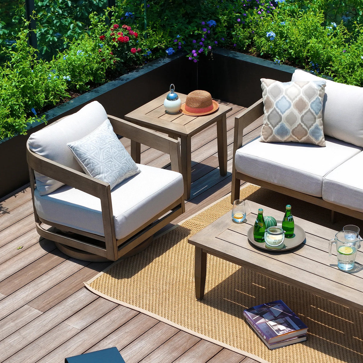 PEAKHOME Harmonti Patio 5-Piece Aluminum Swivel Conversation Sofa Set With Cushions