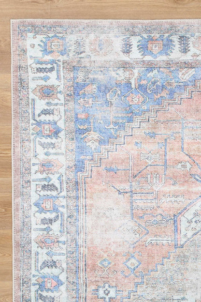Distressed Vintage Pissarro Terracotta in Blue & Beige