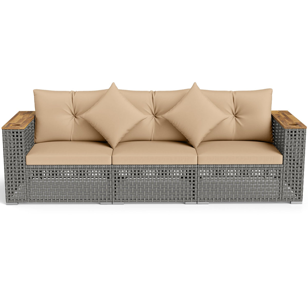 Patio Wicker Sectional Furniture Set with 1 Armless and 2 Corner Sofas for Garden