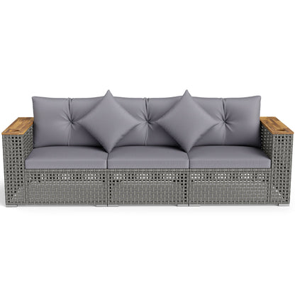 Patio Wicker Sectional Furniture Set with 1 Armless and 2 Corner Sofas for Garden