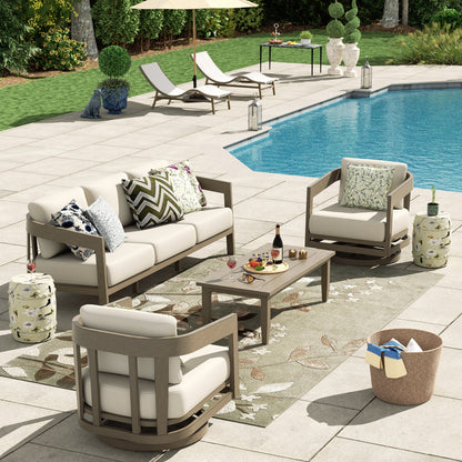 PEAKHOME Harmonti Patio 4-Piece Aluminum Swivel Conversation Sofa Set With Cushions