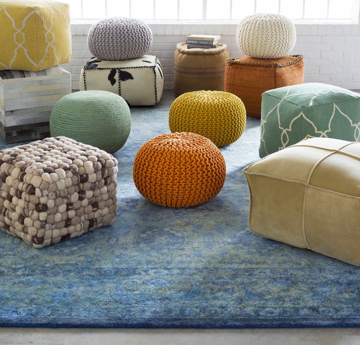 Jenkinjones Knitted Aqua Jute Pouf