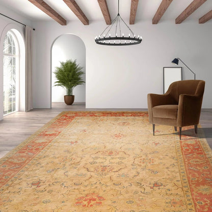 Vintage Zeigler Palace Hand Knotted 100% Wool Area Rug Beige 13'9'' x 18'9''