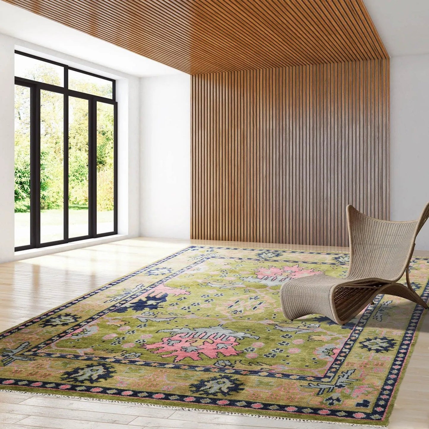 Multi Sizes Green, Pink Hand Knotted Muted Turkish Oushak 100% Wool Traditional Oriental Area Rug