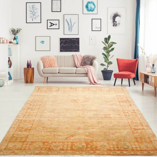 6x9 Tan, Terracotta Hand Knotted 100% Wool Oushak Traditional Oriental Area Rug