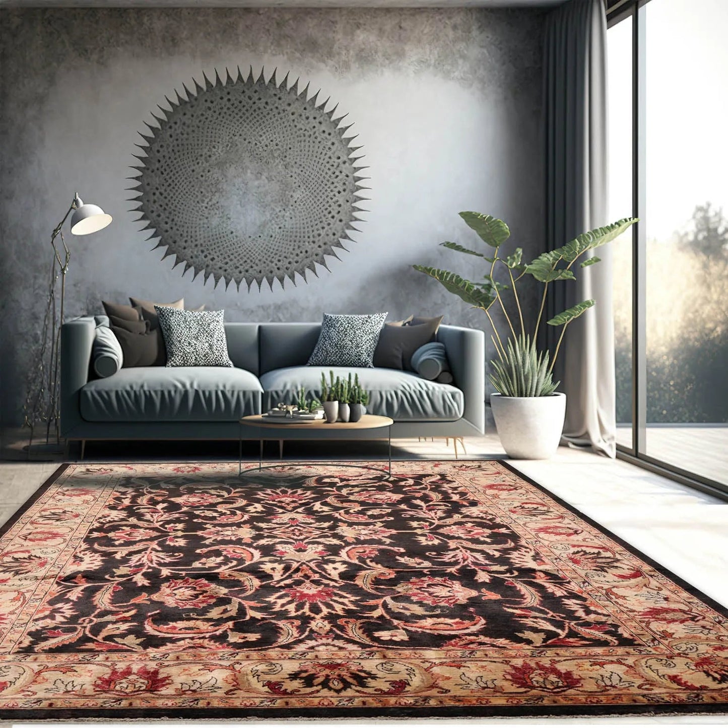 7'10''x9'11'' Hand Knotted 100% Wool Peshawar Traditional Oriental Area Rug Charcoal, Beige Color