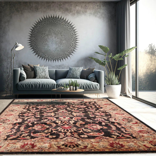 7'10''x9'11'' Hand Knotted 100% Wool Peshawar Traditional Oriental Area Rug Charcoal, Beige Color
