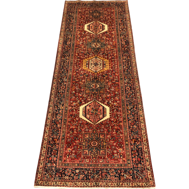 Vintage Persian Karajeh (5'01"x12'10") red/indigo