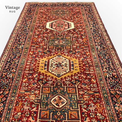 Vintage Persian Karajeh (5'01"x12'10") red/indigo
