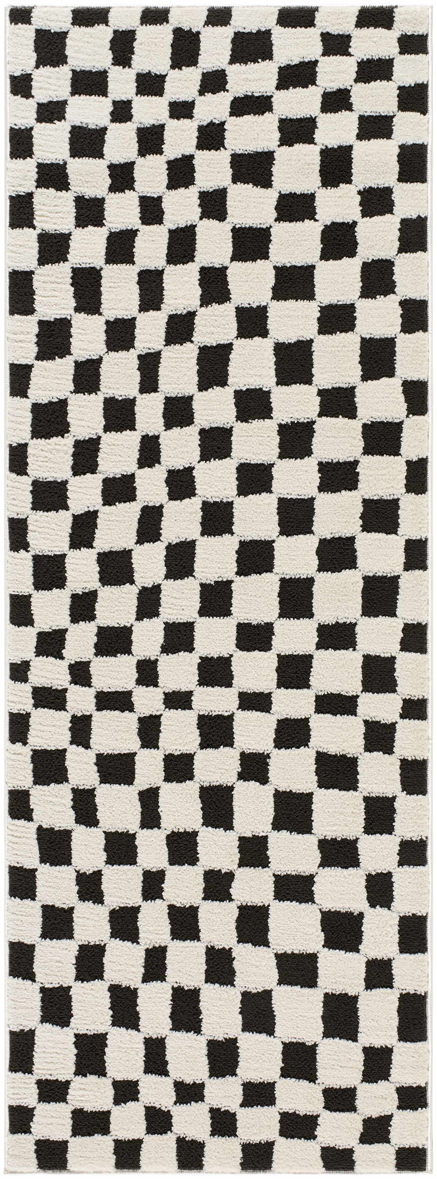 Lajos Black & White Checkered Area Rug