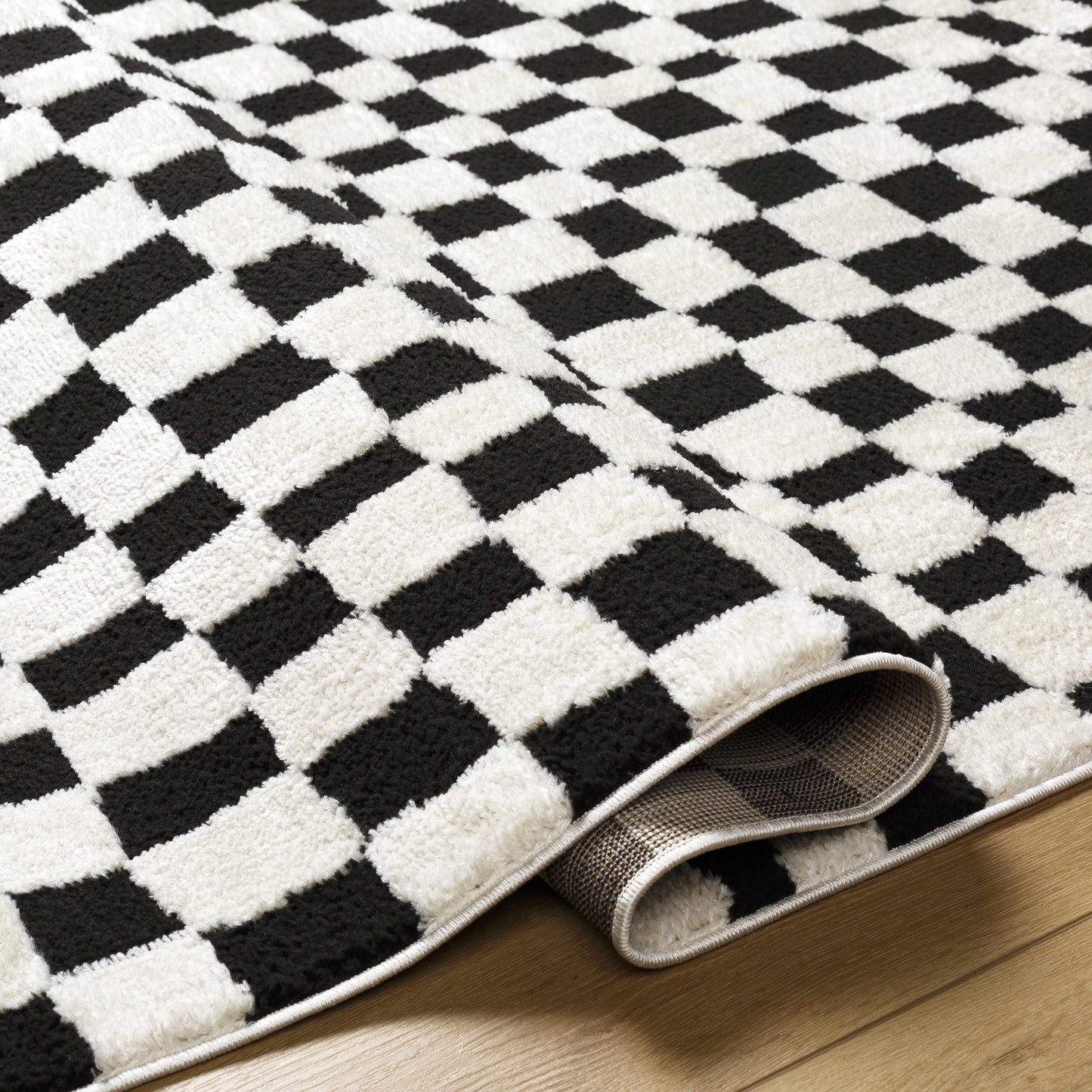 Lajos Black & White Checkered Area Rug