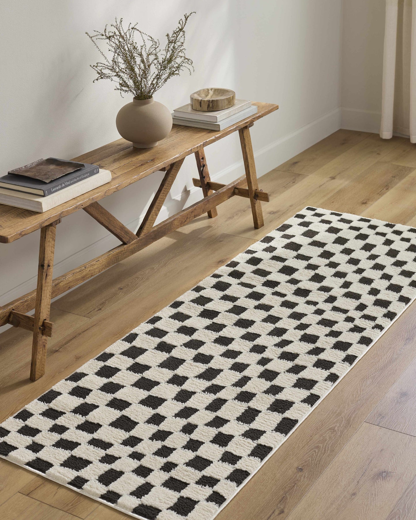 Lajos Black & White Checkered Area Rug