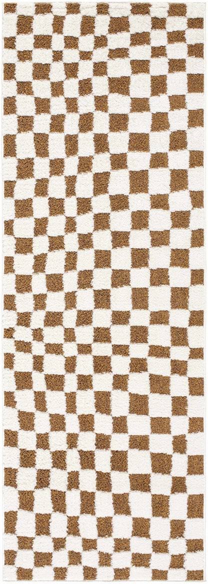Lajos Brown Checkered Shag Rug
