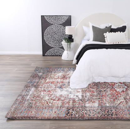 Sophia Heritage Machine Washable in Grey & Red Rug