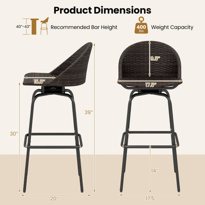 Swivel Patio Bar Stools Set of 2 with Rattan Seat 400 LBS