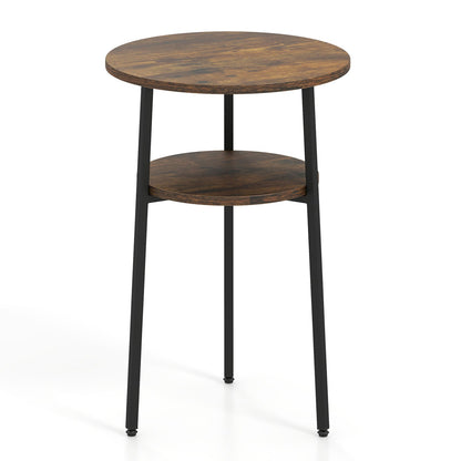 Round Side Table Set with Storage Shelf - Rustic Brown
