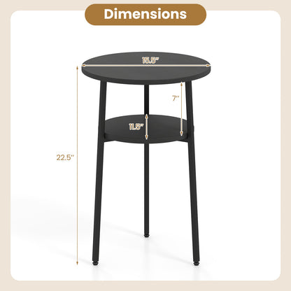 Round Side Table Set with Storage Shelf - Rustic Brown