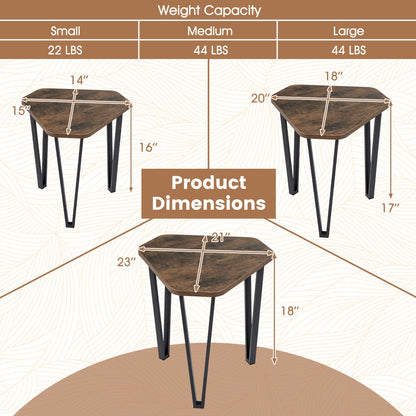 Nesting Coffee Tables Set of 3 with Metal Frame - Rustic Brown