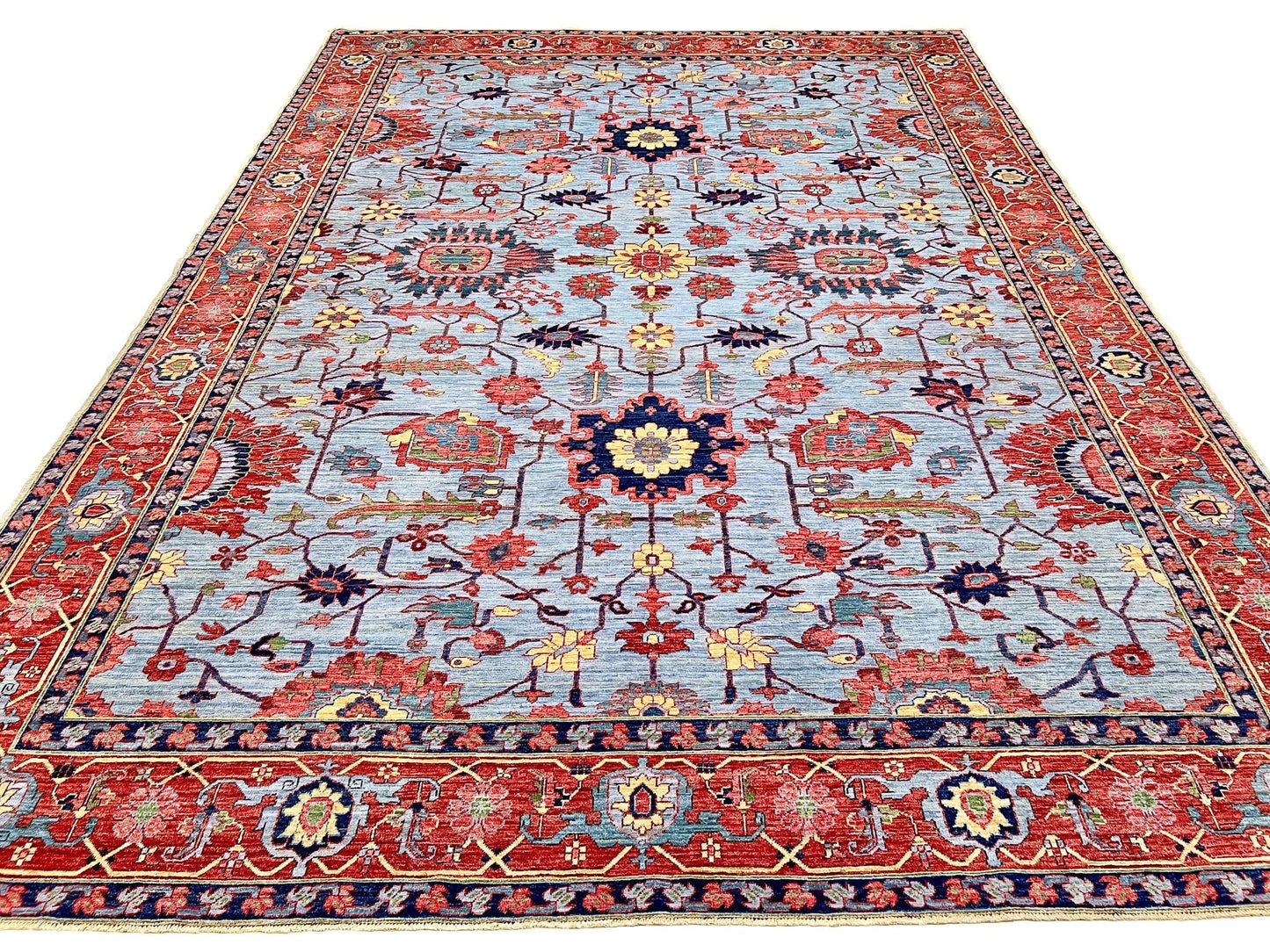 Afgahn Heriz (10'02"x14'00") lt.blue/red