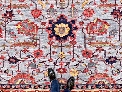 Afgahn Heriz (10'02"x14'00") lt.blue/red