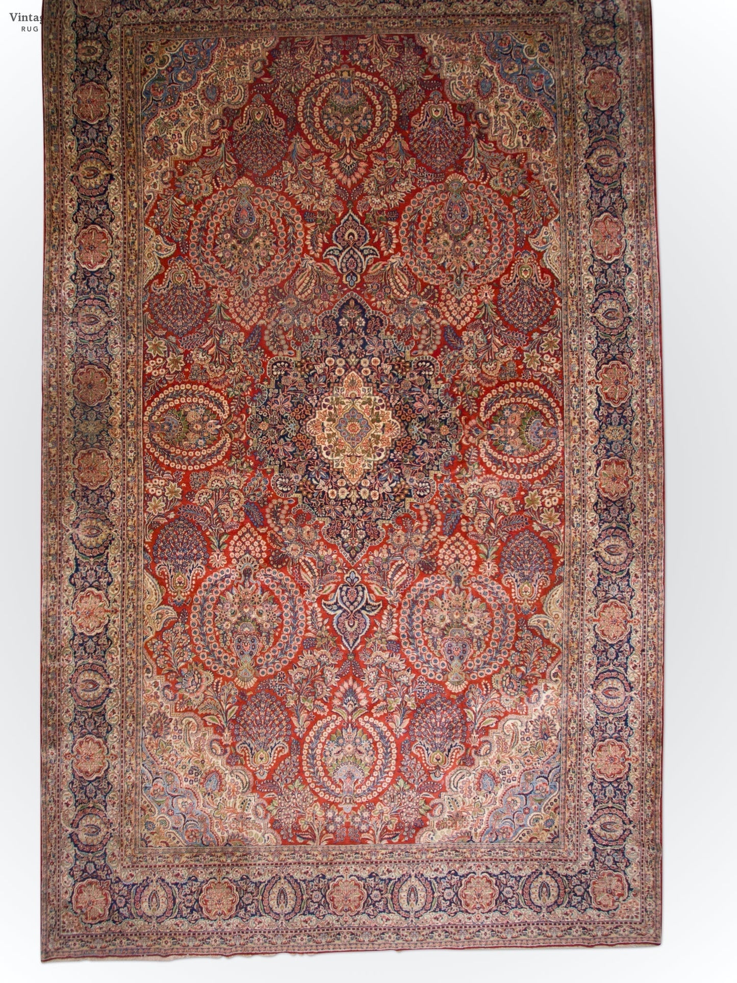 Antique Persian Kasvin (10'09"x17'08") red/navy