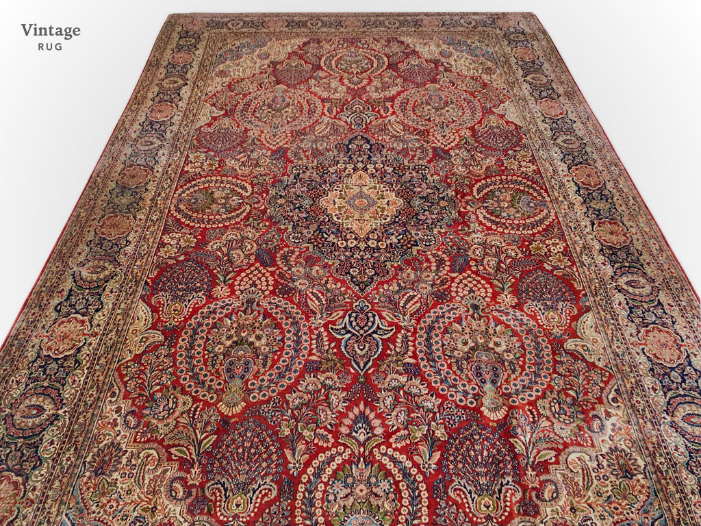 Antique Persian Kasvin (10'09"x17'08") red/navy