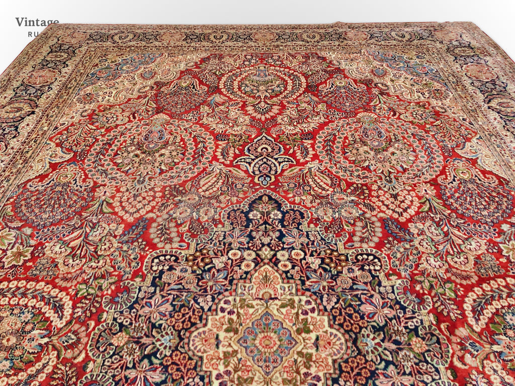 Antique Persian Kasvin (10'09"x17'08") red/navy