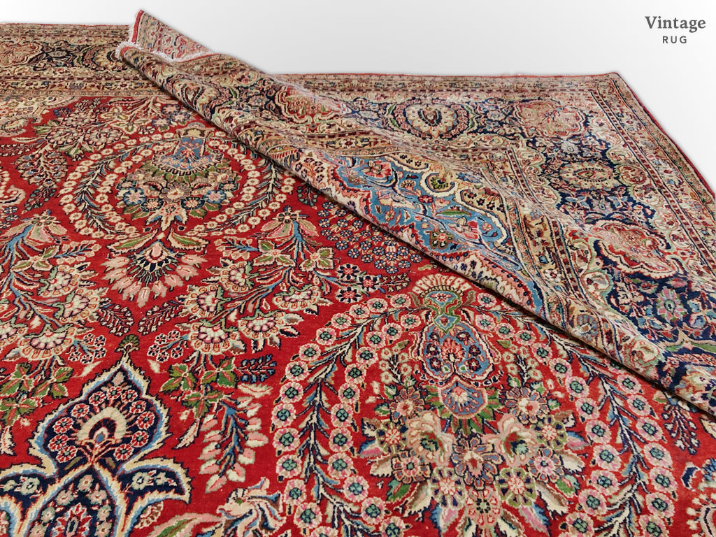 Antique Persian Kasvin (10'09"x17'08") red/navy