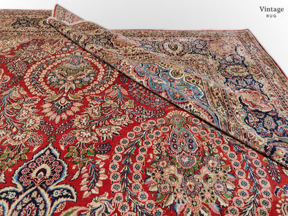Antique Persian Kasvin (10'09"x17'08") red/navy