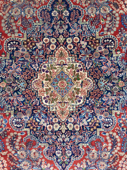 Antique Persian Kasvin (10'09"x17'08") red/navy